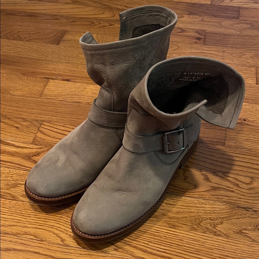 Frye mid height gray leather boots sz 10